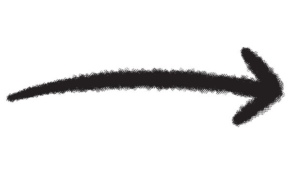 Hand drawn black right arrow with rough crayon chalk texture