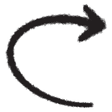 Hand drawn black curved arrow with rough crayon chalk texture