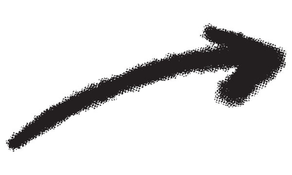 Swooping black hand-drawn arrow with charcoal texture