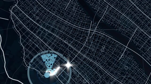 Launching signal after pulse from left radar node, crossing digital grid, linking with right node