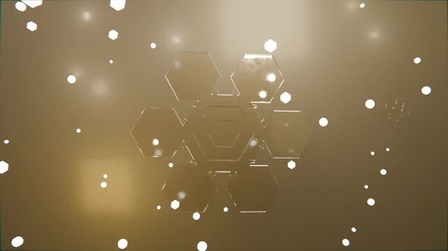 Sweeping highlights across glass honeycomb right hex shifting outward then aligning bokeh drifting