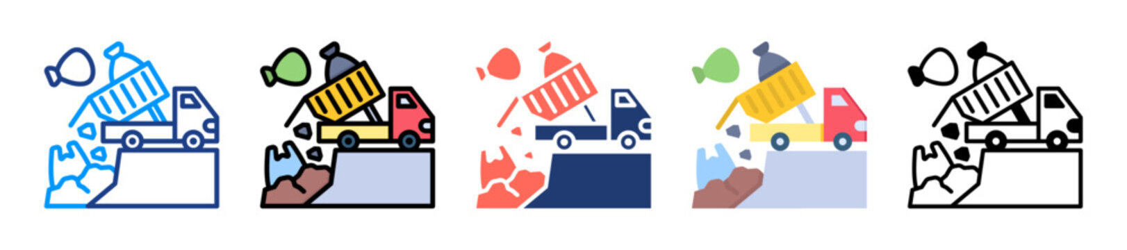 Landfill Site Icon Sheet Multiple Style Collection 