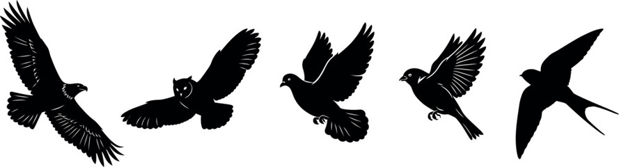 Fototapeta premium Flock of Birds Flying in Formation Against White Background Minimalist Style
