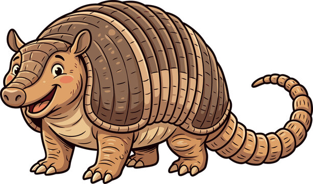 Cute armadillo vector illustration isolated on white background adorable cartoon desert wild animal character side view graphic