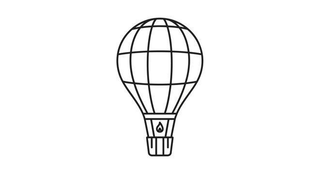 Minimalist hot air balloon line art icon with flame symbol