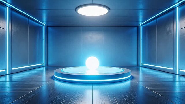 Futuristic room with glowing platform