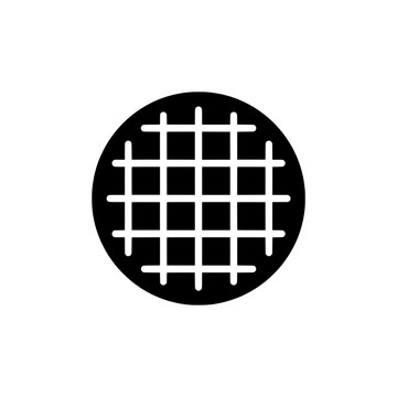 Round waffle grid pattern breakfast solid black vector icon