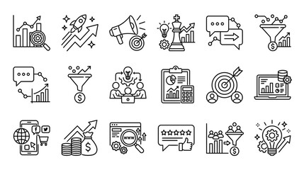 Fototapeta premium Business Strategy Icons: Growth, Marketing, Analytics, Success, Teamwork, Goals