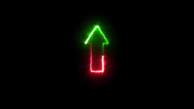 Neon glowing arrow sign animation on black background 4 k video....