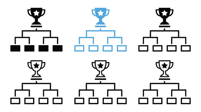 Tournament bracket icons featuring trophy symbols and progressive fill styles with clean minimalist vector graphics for competitions, championships, esports, and sports event management.