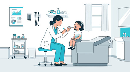 Fototapeta premium Pediatrician Examines Child's Throat in Clinic Examination Room
