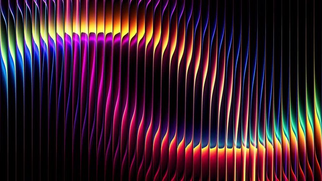 Futuristic smooth neon rings in rotational motion through ribbed glass. Dynamic luminous rings in continuous rotation and refractive glass distortion for creative digital projects. Seamless loop. 4K