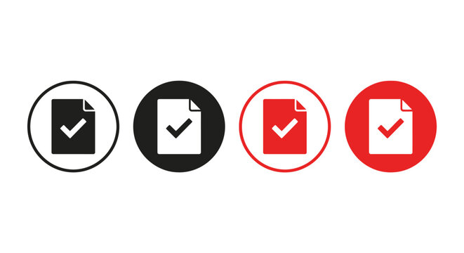 Set of Document Approved Icons in Black and Red Styles