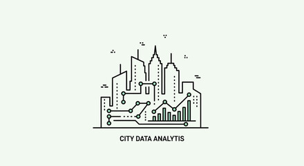Obraz premium City Data Analysis: Skyline with Digital Network and Growth Charts