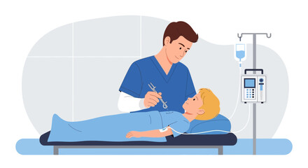 Obraz premium Nurse Administering IV Treatment to a Child Patient in Hospital Bed