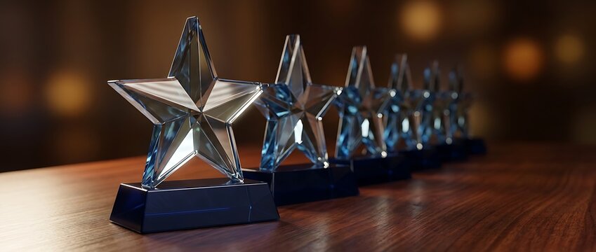 Crystal star trophies displayed at a corporate gala for employee recognition and excellence awards