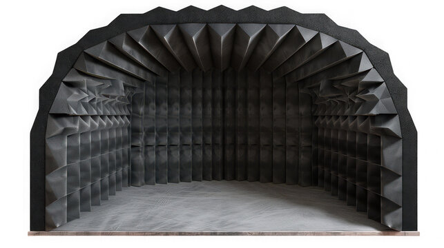 Professional acoustic foam soundproofing chamber for audio recording environments isolated on transparent background for studio production with background clear integration