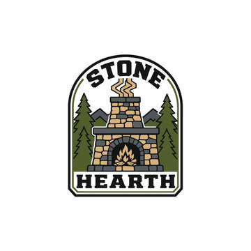 Stone Fireplace Chimney Retro Emblem