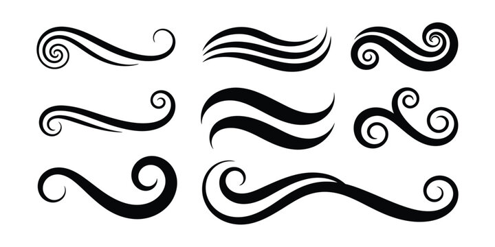 Calligraphic swoosh tail vectors illustrating elegant swashes, curly swoops, underline markers, and baseball-style flourishes with clean minimalist graphics for logo, lettering, and decorative accents