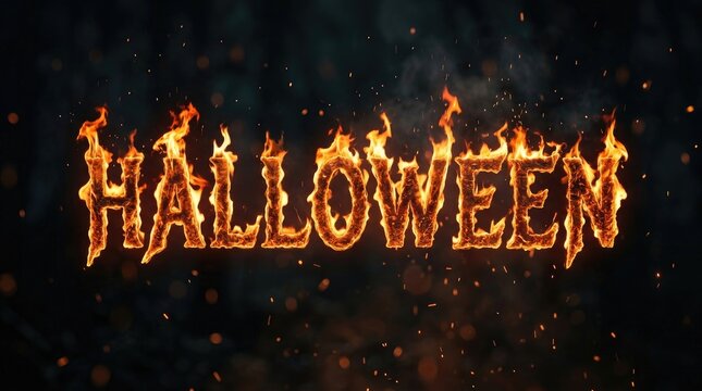 Fiery halloween text burning letters for spooky october 31st celebrations