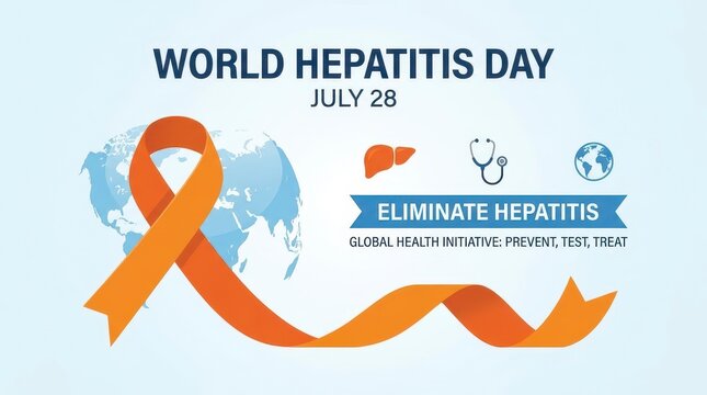 World hepatitis day awareness orange ribbon graphic