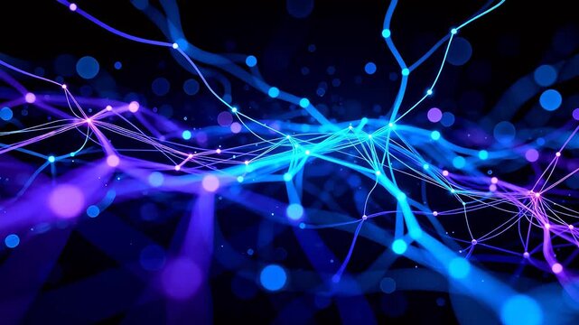 Abstract network of glowing lines and dots