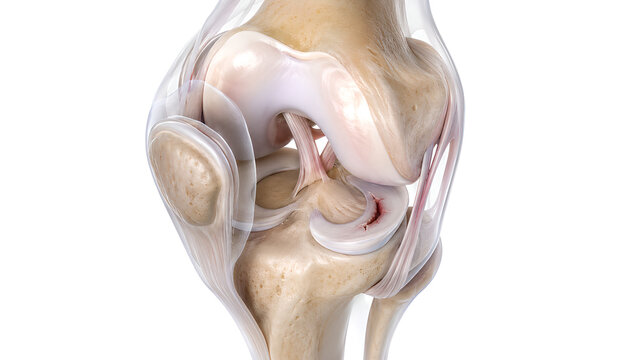 Knee joint meniscus tear 3D medical render showing torn medial meniscus with realistic anatomy, preserved ligaments and cartilage, clean healthcare visual for education, orthopedics, and patient infor