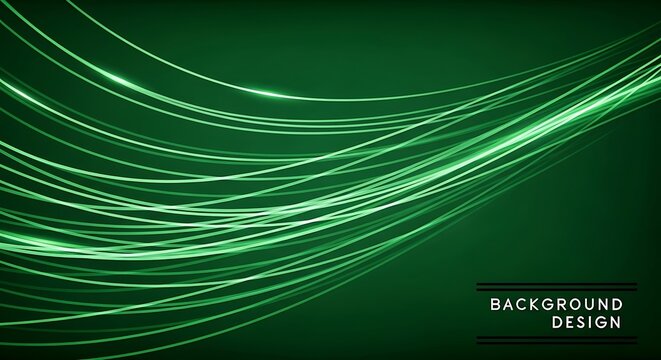 Emerald green background with flowing light trails and "background design" text