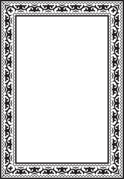 Black monochrome square border. Tatar national ornament. Round ethnic pattern of the Turkic peoples. Asian frame, ring, rectangle.