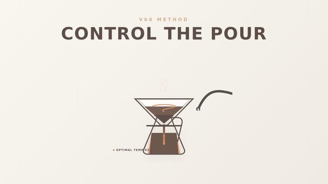Coffee brewing process with pour-over method on minimal background  
