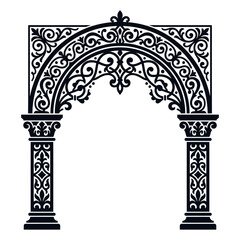 Obraz premium An ornate black decorative archway with intricate floral scroll patterns