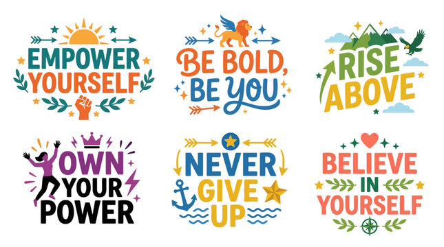 vector motivational self-improvement quotes empowering personal growth and success in business, finance, career, and lifestyle with inspirational text designs for branding and advertising