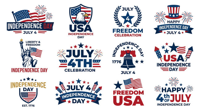 Independence Day vector collection featuring USA celebration themes with patriotic designs, flags, fireworks, and symbols for commercial use