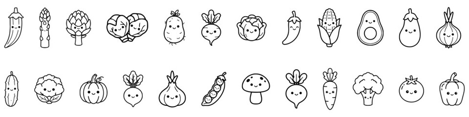 Fototapeta premium Cute Kawaii Cartoon Vegetables SVG Bundle | Smiling Vegetable Collection