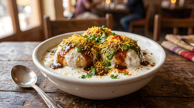 Authentic Indori Dahi Bade with Creamy Yogurt Tamarind Chutney and Fresh Sev