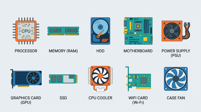 Computer hardware components for technology.