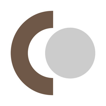 Abstract brown semi-circle and light grey circle icon design as transparent cutout