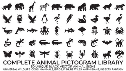 Fototapeta premium Black vector animal icons library Vector