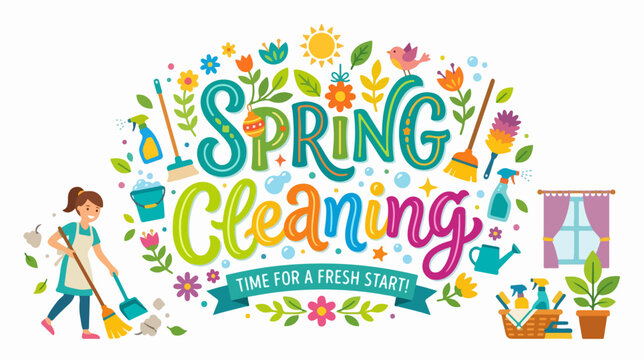 Woman doing spring cleaning chores.