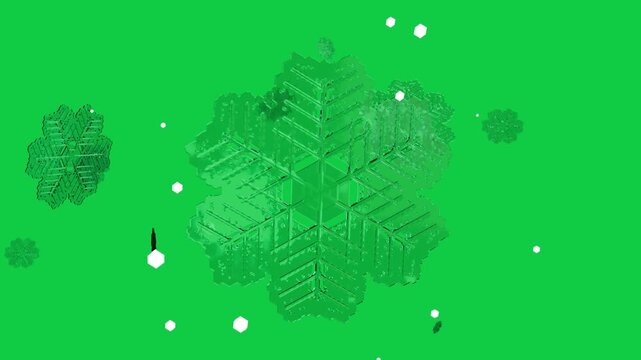 Approach triggers hex flake rotating, tilt and glow shifting, centering on transparent background