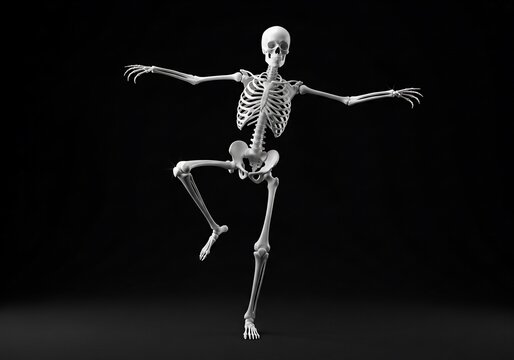Ethereal Skeleton in Motion: Striking 3D Render, Deep Shadows, and Textured Detail