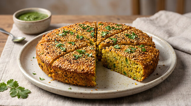 Authentic Gujarati Handvo Savory Lentil Cake with Crispy Golden Crust Studio Photography