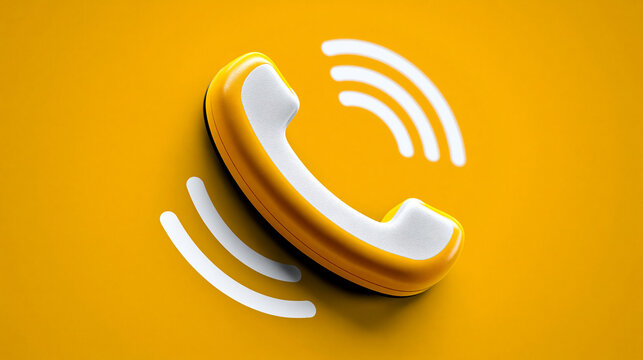 Gelbes Telefonh&ouml;rer-Symbol strahlt Schallwellen auf gelbem Hintergrund