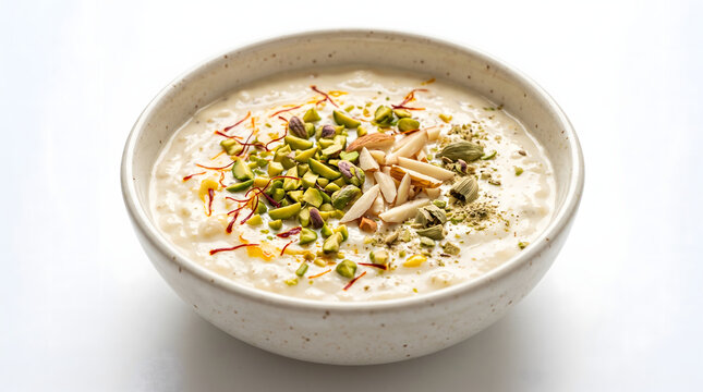 Traditional Gujarati Basundi with Saffron Almonds and Pistachios Premium Dessert Photography