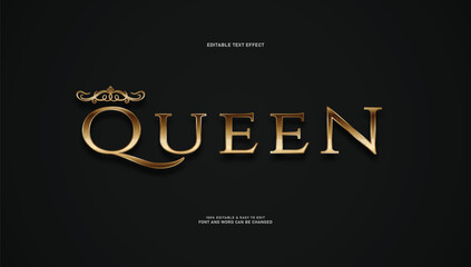 Fototapeta premium Queen luxury gold text effect with elegant crown ornament