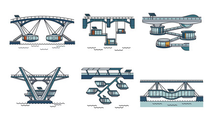 Futuristic Gondola Stations and Cable Cars on Water © Emilo