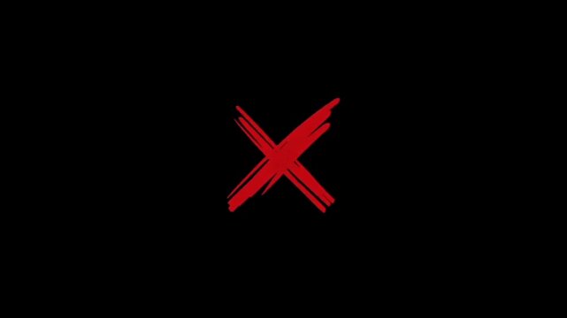 A bold red x mark on a solid black background symbolizing rejection or cancellation