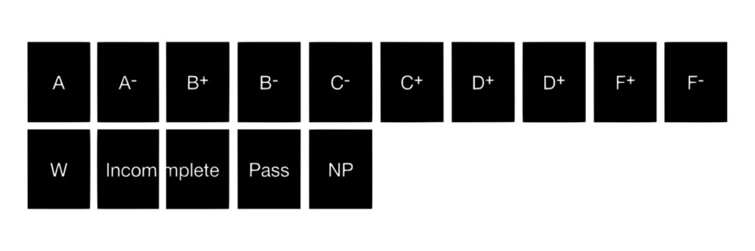 Grade Icons with Letters and Symbols on Black Squares Featuring Icon, Letter, Symbol with Square and White Elements