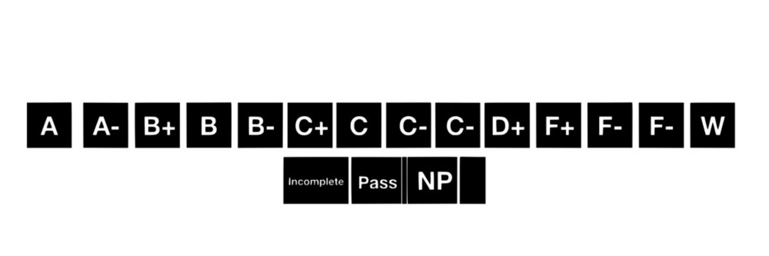 Grades Displayed as Black Square Icons with White Lettering Featuring Grade, Letter, Icon with a and B Elements for C, D