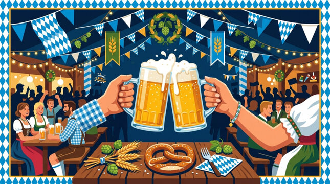 Oktoberfest, Beer Festival, Celebration, Vector Illustration, Party, Cheers